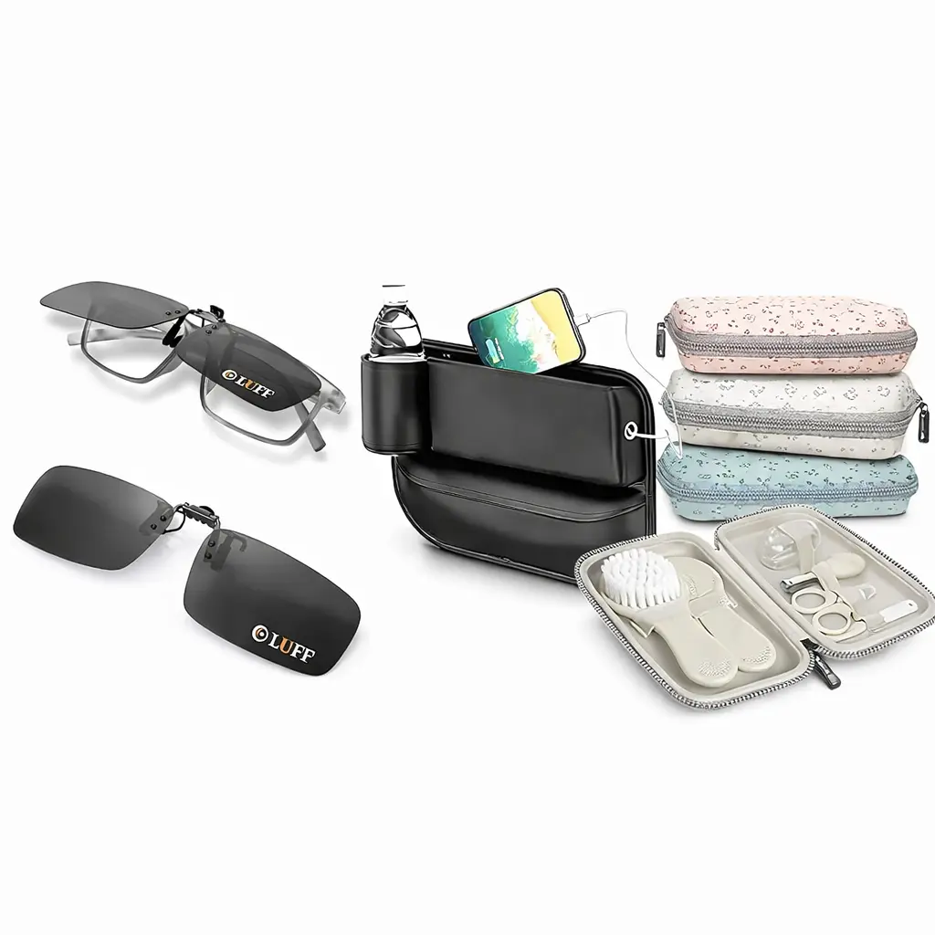Productos recomendados de orden para conductores: organizadores, clip para gafas y kit de higiene